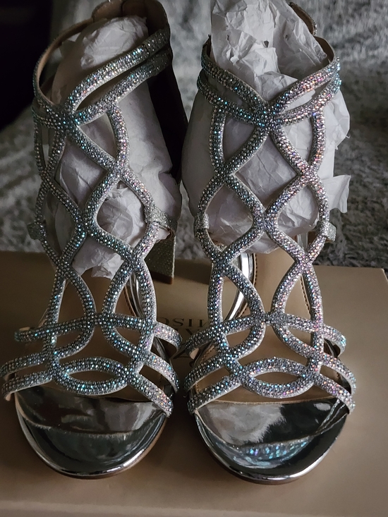 Jewel Badgley Mischka Shoes - Jewel Badgley Mischka Silver Crystal Strappy High Heels
